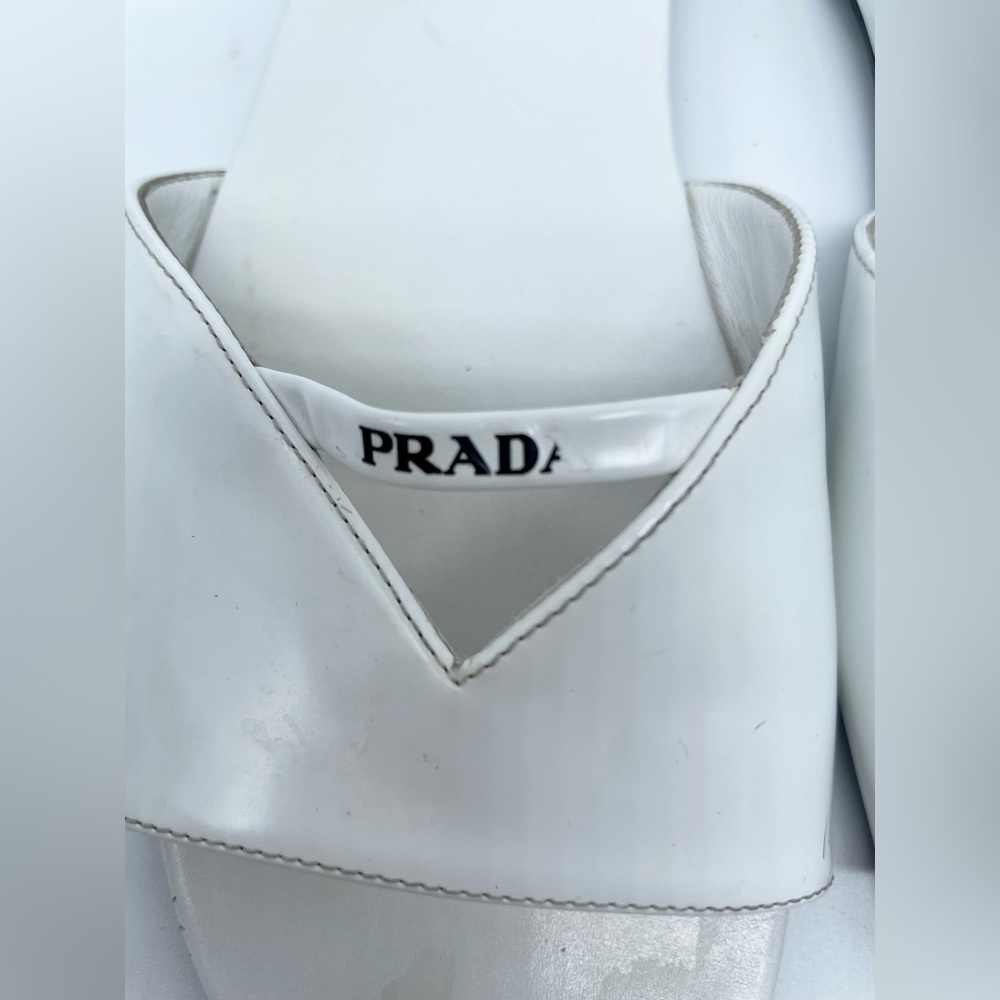 Prada White patent leather logo slide sandals EU 38.5 - Picture 2 of 13